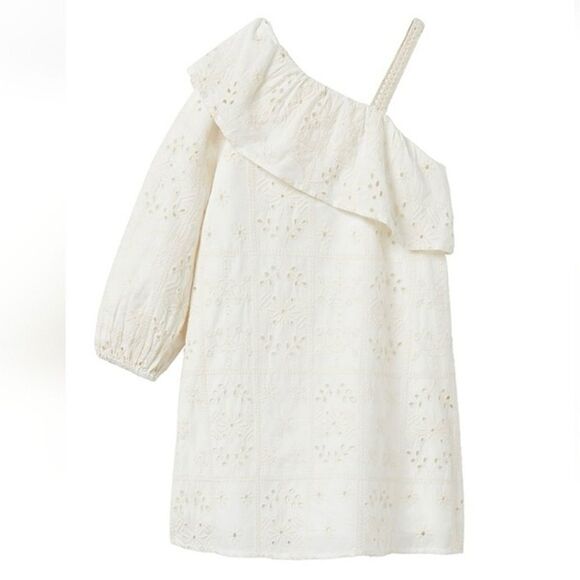 Zara Embroidered Asymmetric White Dress Size 13-14.  B65 - Picture 1 of 8